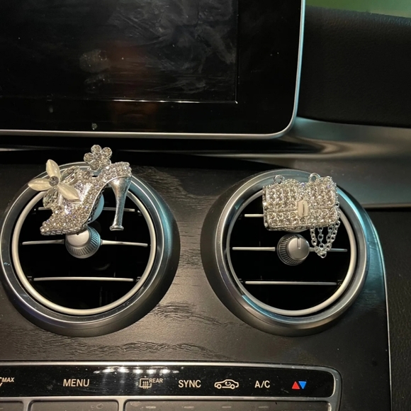 π Luxury Bling Car Scent Airfreshener Clip Holder - Silver Toned NEW - Picture 6 of 11